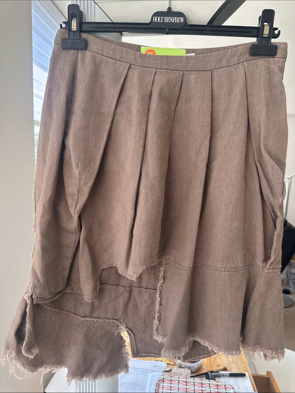 TC Brown Asymmetrical Frayed Hem Skirt